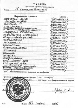Табель Андрея Синелева